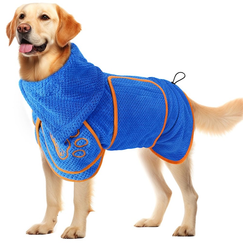 SlowTon Dog Bathrobe – Super Absorbent Dog Towels for Drying Dogs, Quick Drying Dog Robes for After Bath, Soft Dog Towel Wrap, Adjustable Dog Drying Coat for Large Huge Medium Dogs (Blue, XXL) XX-Large (Chest: 37.8-53.6″) Blue