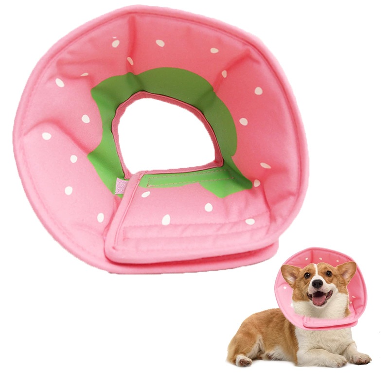 Soft Dog Cone Collar for Dogs After Surgery, Adjustable Dog Recovery Cone Collar for Medium Small Puppy Dogs and Cats to Stop Licking (Strawberry M) Strawberry M (8.5-11” Small Dog)