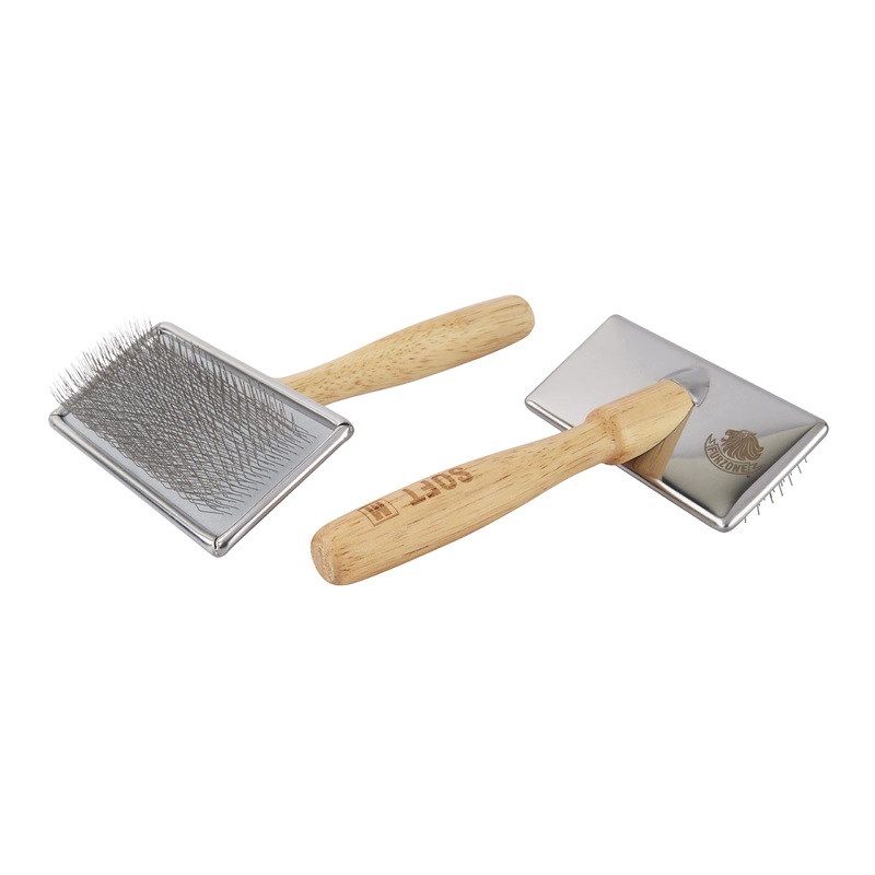 Wooden Slicker Brush – Stainless Steel Soft Pins for Pet Grooming (Size M) Soft Pin / M