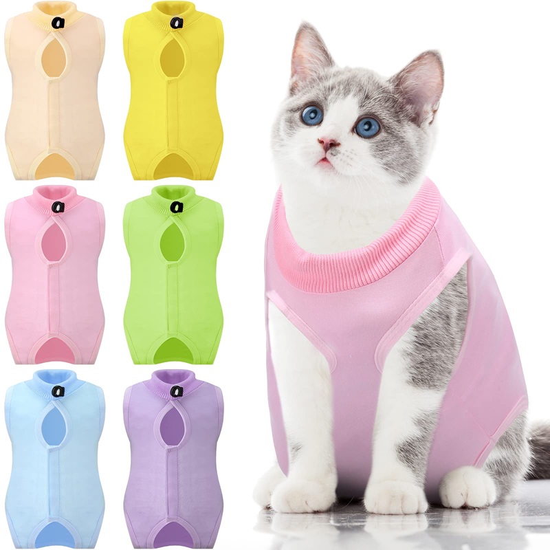 6 Pcs Cat Recovery Suit Kitten Recovery Suit Surgical Abdominal Skin Anti Licking Pajamas for Cats E Collar Alternative for Cats and Dogs After Surgery Wear, 6 Colors (Medium) Medium
