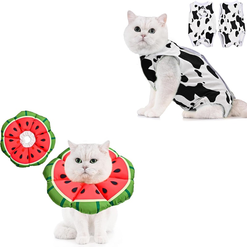 Avont Cat Recovery Suits Bundle with Cat Cone Collar Soft
