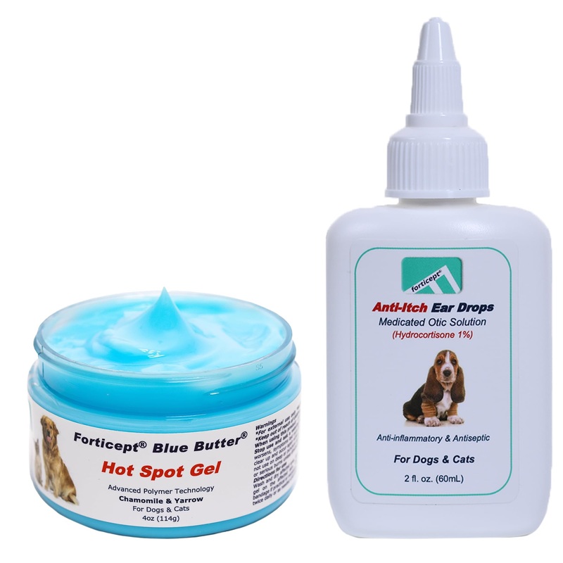 Blue Butter Hot Spot Trteatment Cream 4oz for Dogs and Ear Infection Treatment Drops 2oz for Dogs