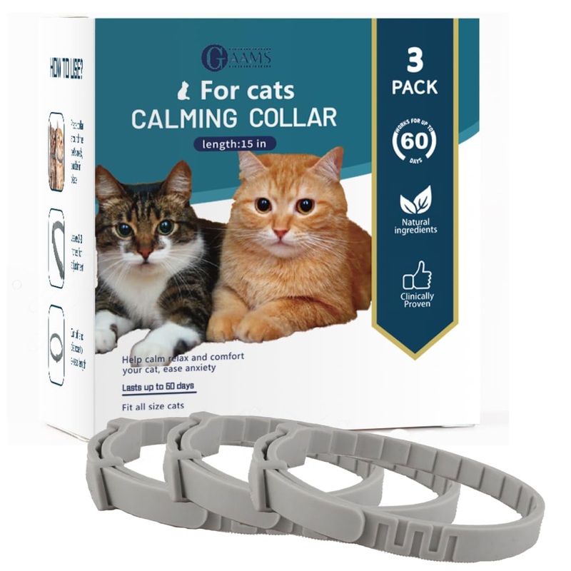 Calming Collar for Cats 3 Pack Efficient Relieve Anxiety Stress – 60 Days Long Lasting Cat Pheromone Collar and Cat Calming Collar for Anxiety GAAMS