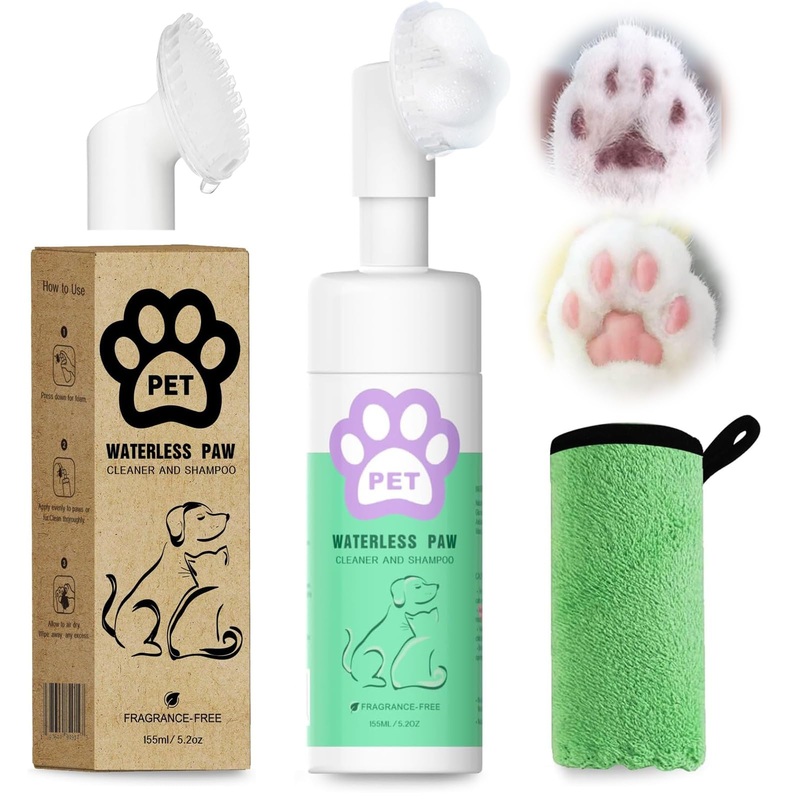 Clean Paws, Dog Paw Cleaner, No-Rinse Foaming Cleanser Foam Fragrance-Free with Silicone Bristle Brush, Deep Clean Foot Cleaner Brush All Natural Pet Paw Quick Foaming Cleanser for Dogs and Cats