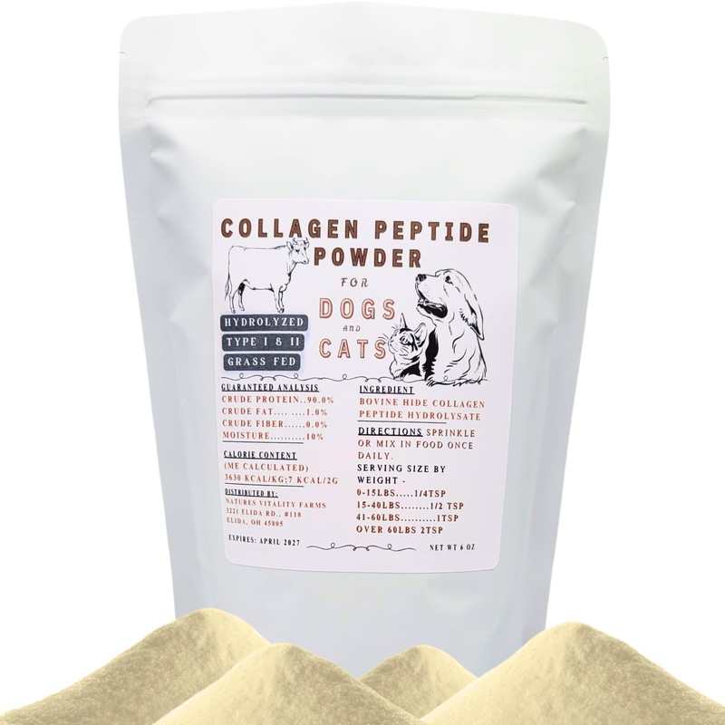 Collagen Peptide Powder for Dogs and Cats, Hydrolyzed, Grass Fed Beef, Pasture Raised Bovine, Hip and Joint, Skin, Gut, and Bone Health Supplement. 6 ounce