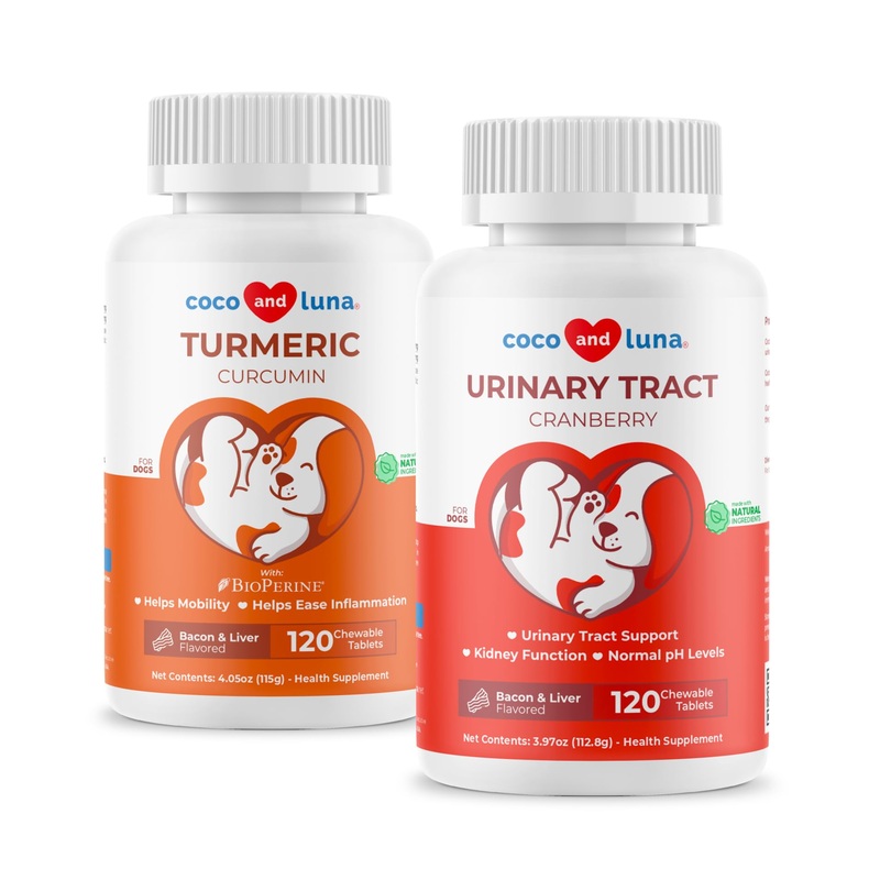 Cranberry + Turmeric for Dogs Bundle – Urinary Tract & Anti Inflammatory Support – UT Support, Joint Support, Antioxidant Combo