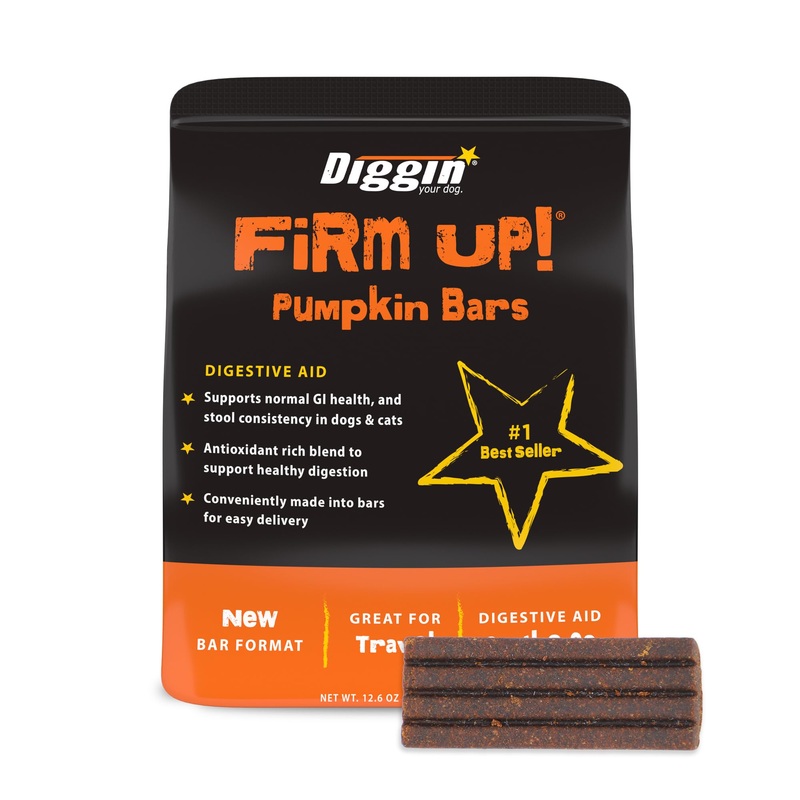 Diggin’ Your Dog Firm Up Bars for Dogs & Cats, 100% Made in USA, Pumpkin Powder Bars for Dogs, Digestive Support, Apple Pectin, Fiber, Healthy Stool, 6 Count
