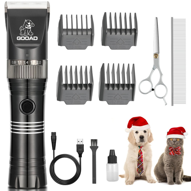 Dog Clippers for Grooming, Cordless,Low Noise, Electric Quiet,Rechargeable, Dog Trimmer Grooming Kit, Pet Hair Clippers for Thick Coats, Shaver Clippers for Small and Large Dogs Cats,Black Black