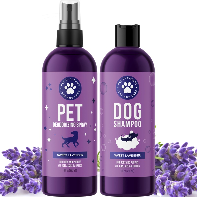 Dog Shampoo and Dog Deodorizing Spray – Cruelty Free Lavender Puppy Shampoo for Dry Skin and Dog Deodorizer for Smelly Dogs – Cleansing Oatmeal Dog Shampoo for Smelly Dogs and Dog Odor Spray for Fur