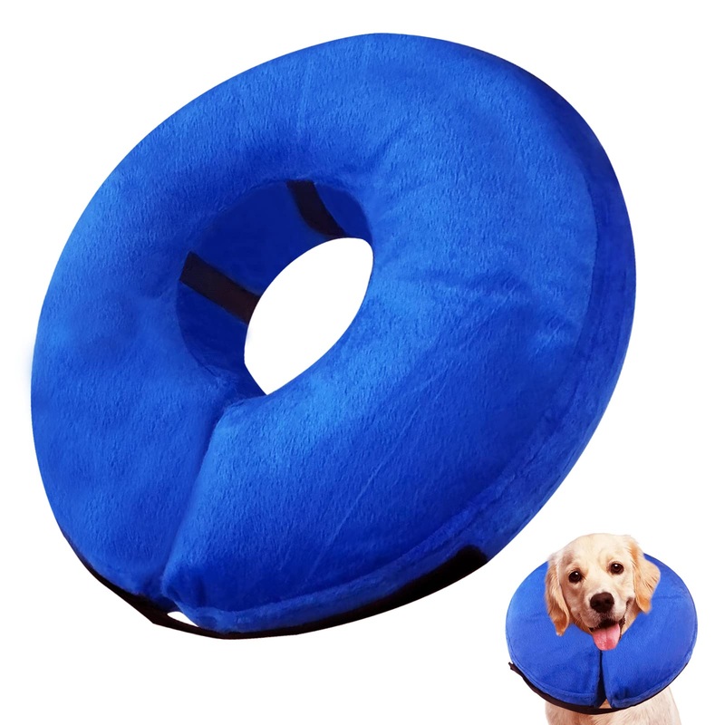 Inflatable Dog Cone Collar (L Size), Soft Blow-up Protective Recovery Dog Collar, Pet Donut Cone Collar, Comfy Elizabethan Collar After Surgery for Small Medium Dog to Prevent Biting, Blue L