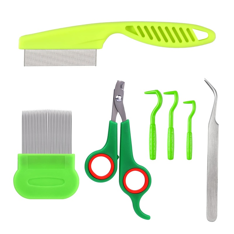 Lice Kit, 7pcs Head Lice Remover Tool Lice Comb Tick Remover for Dogs Fine Tooth Comb for Lice Nit Removal with Tweezers Nail Clippers for Dog Cat Pet Human