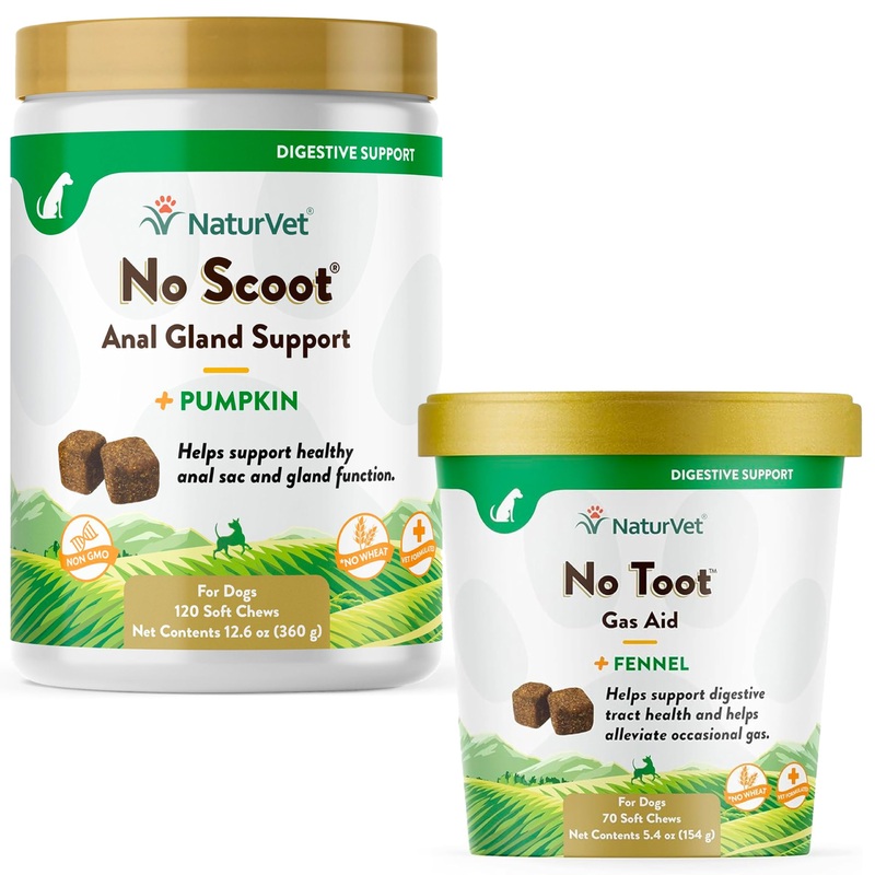 NaturVet  No Toot Gas Aid For Dogs  70 Soft Chews | Alleviates Intestinal Gas | Helps Reduce Stool & Urine Odors | & No Scoot for Dogs – 120 Soft Chews – Supports Healthy Anal Gland & Bowel Function