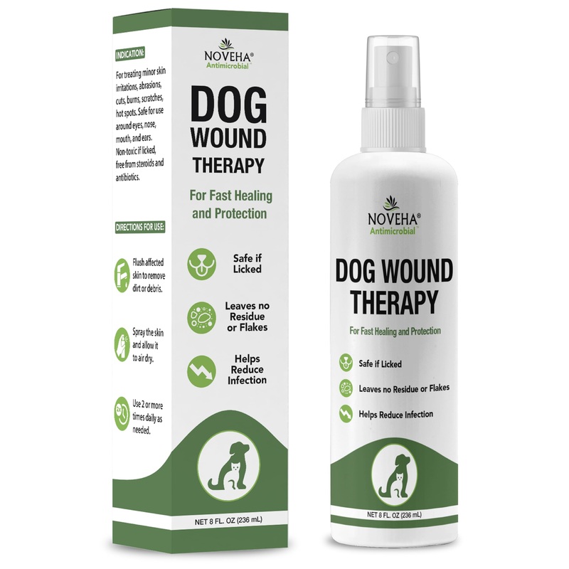 NOVEHA Dog Wound Therapy Spray – Itch Relief & Skin Repair for Dogs – Clean Wounds with Soothing Hypochlorous Acid for Allergies and Other Dog Skin Problems – Immediate Itching Relief – 8 oz Bottle