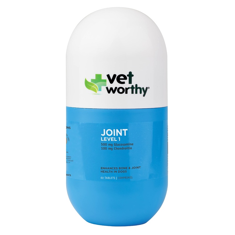 Vet Worthy Joint Support Level 1 – Chewable Tablet to Support Bone Health and Healthy Joints – Dog Supplement with Glucosamine, MSM, and Hyaluronic Acid – Early Joint Care – Liver Flavor, 60-Count
