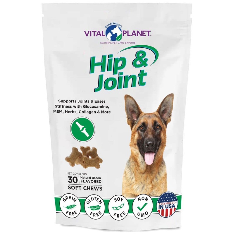 Vital Planet – Hip and Joint Soft Chews for Dogs, with Glucosamine, MSM, and Collagen from Green-Lipped Mussel – 30 Bacon Flavored Soft Chews