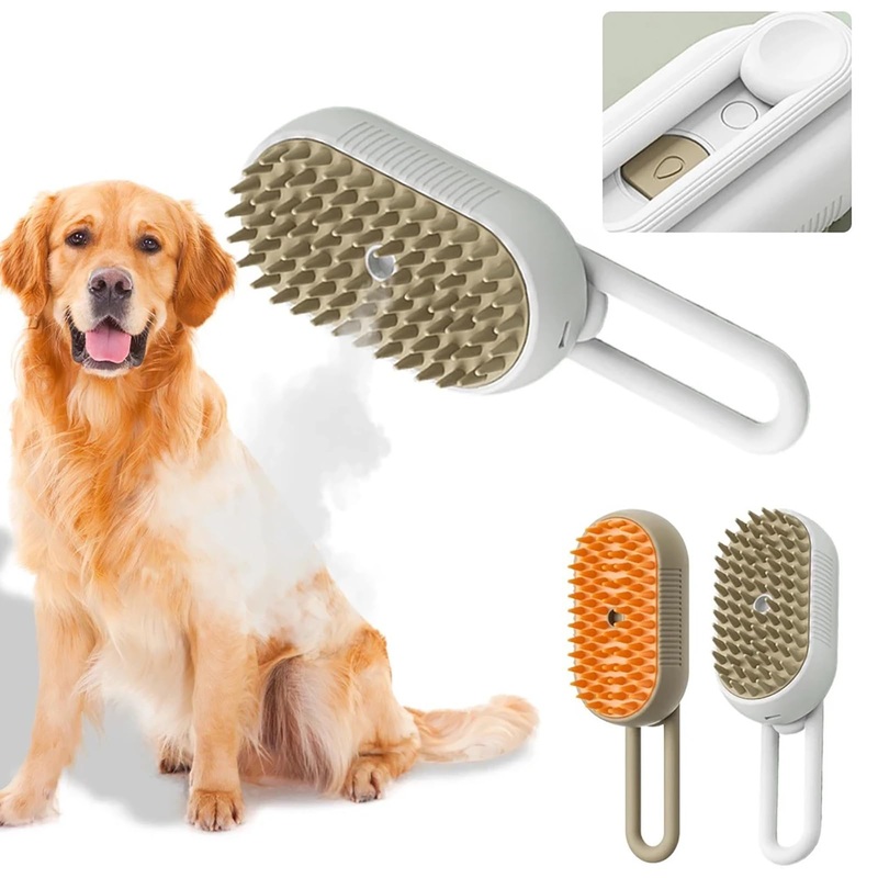 3 in 1 Cat Steam Brush for Shedding, Portable Anti-Static Grooming Comb for Cats & Dogs, Steam Misting Water Brush, Self-Cleaning Pet Hair Remover, Indoor Cat Spray Brushes for Cats & Dogs White