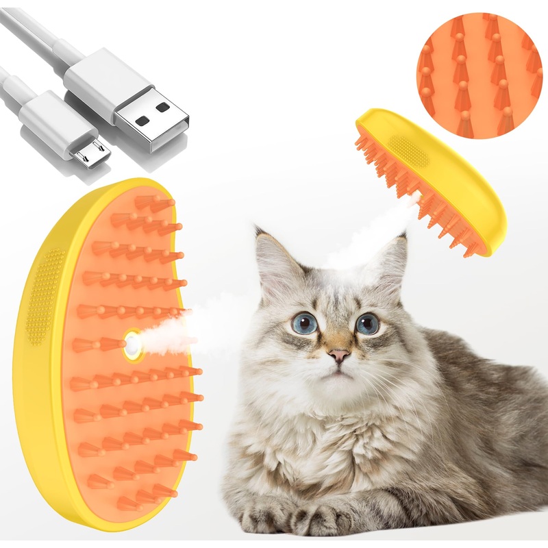 3 in 1 Self-Cleaning Grooming Brush – Detangling and Massage for Cats & Dogs, Fur and Loose Hair Remover (Yellow) Yellow