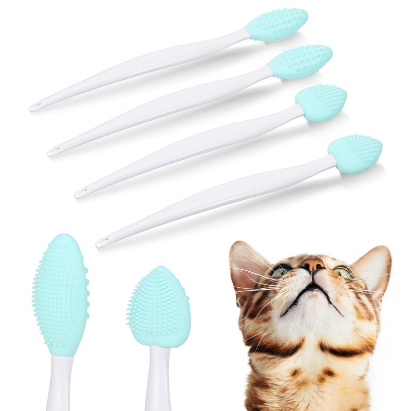 4Pcs Cat Acne Chin Treatment, Black Seed Brush Soft Silicone Cat Grooming Scraper Brush, for Cats Chin Acne & Blackhead Exfoliation, Double-sided Cat Brush 4Pcs