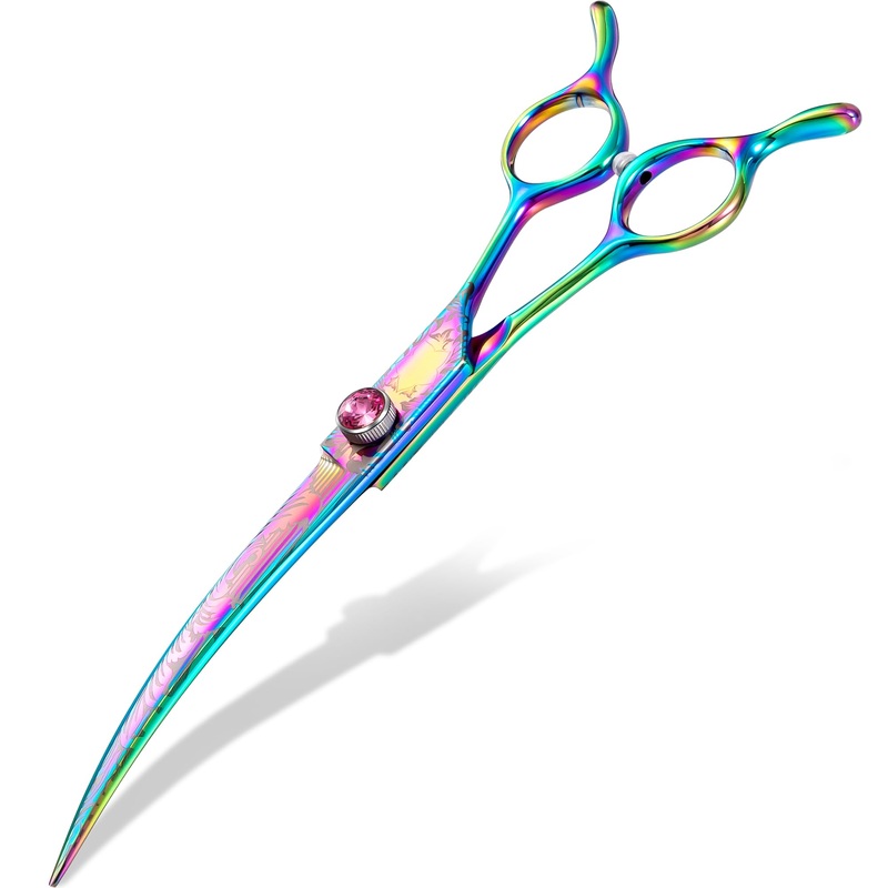 7″ Downward Curved Dog Grooming Scissors for Grooming Face and Paws Safety Shears Trimming Cutting Shears for Dog Cat Pet Grooming Rainbow Rainbowcurved