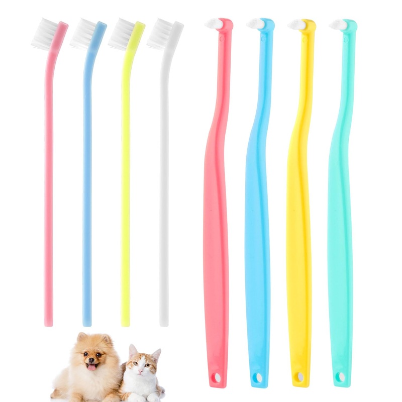 8pcs Small Dog & Cat Toothbrush, 2 Styles Soft Bristle Kitten Teeth Cleaning Brush Micro Head Pets Toothbrush Dental Care Supplies Accessories for Puppy Kitty Reduce Tartar Formation & Bad Breath