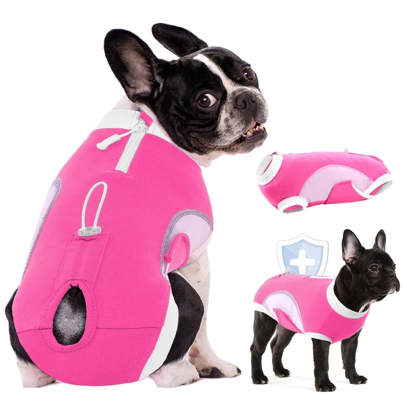 AOFITEE Dog Surgery Recovery Suit, Dog Onesie for Surgery, Soft Cotton Dog Recovery Suit with Zipper & Pee Hole, Substitute E-Collar & Cone, Surgery Recovery Shirt for Female Dogs Cats Spayed Large Hot Pink