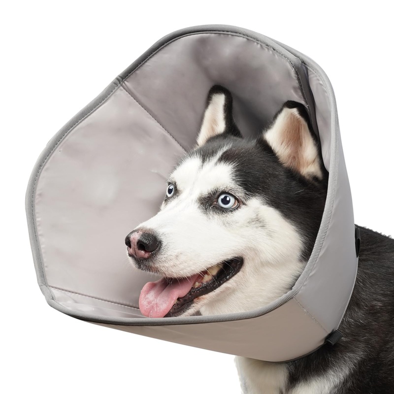BARKLESS Dog Cone, Soft Cones for Large Dogs After Surgery to Stop Licking, Adjustable Elizabethan Collar for Neuter Surgery, Lightweight Recovery Collar Grey XL