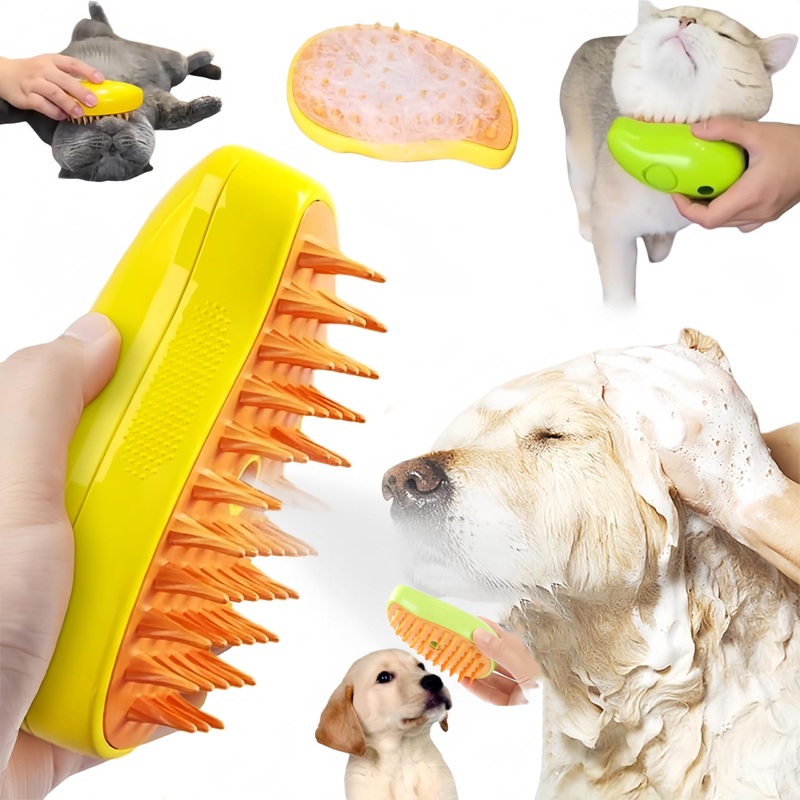 Cat Brush, Multifunctional Cat Steamy Brush, Self Cleaning Steam Cat Brush for Massage, Silicone Steam Pet Brush for Removing Tangled And Loosse Hair Pet spray massage comb (Yellow) Yellow