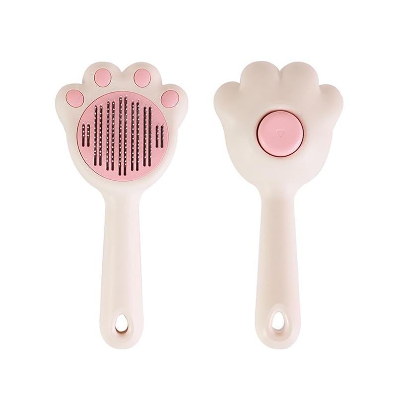 Cat Brush with Release Button, Pet Brush for Shedding Cat Grooming Brush, Self Cleaning Comb Removes Loose Fur & Massage for Cat, Dog (White) White