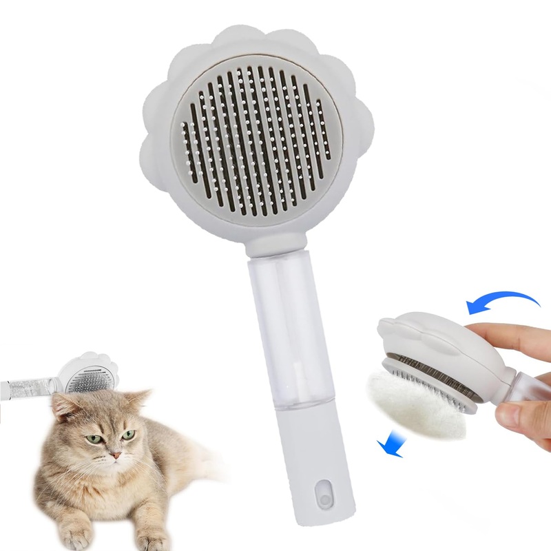 Cat Brush with Release Button,Self Cleaning Slicker Brush for Cats & Dogs, Dog Brush for Shedding, Mats Tangled Hair Slicker Brush for Pet Massage (White) White