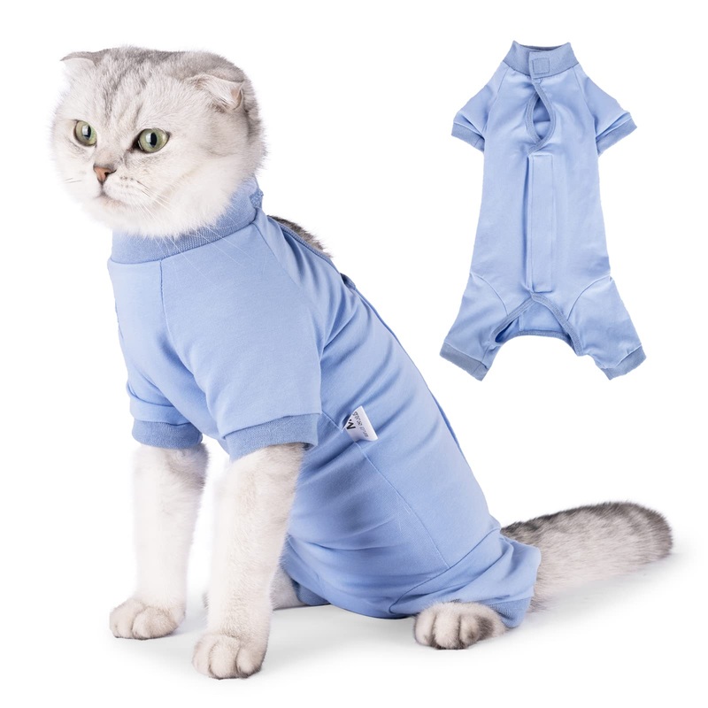 Cat Recovery Suit After Surgery, Pet Recovery Wear for Abdominal Wounds Cat Onesie Cone E-Collar Alternative,Blue S Blue