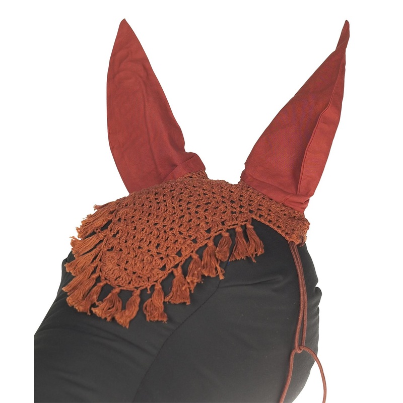 Derby Originals Crochet Horse Veil Ear Bonnet with Fringe