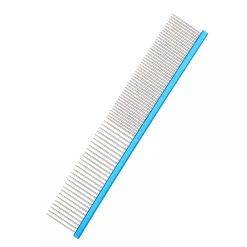Dog Comb, Stainless Steel Pet Grooming Comb Rounded Teeth Dense & Sparse Comb for Cats Dogs Rabbits blue