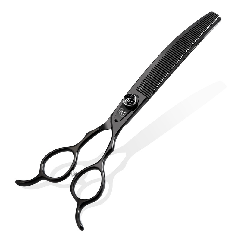 Dog Grooming Scissors: 7.5 inch Bright Black Pet Curved Thinning Straight Shears Made Of Japanese 440C Advanced Stainless Steel Professional Grooming Scissors for Dogs Cats and Other Pets
