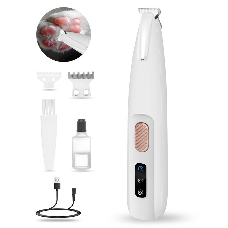 Dog Paw Trimmer with LED Light, Ultra-Low Noise Dog Trimmer Grooming Kit with Replacement Blades, Waterproof Rechargeable Pet Hair Clippers for Small Dogs Cats Paws, Eyes, Ears, Face, Rump White