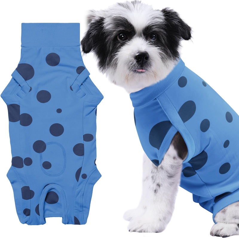 Dog Recovery Suit, Professional Dog Surgery Suit Post Spay, Neuter, Abdominal Surgical Suit for Male Female Dogs Can Pee, Prevent Licking Soft Breathable Cotton Covers Wound (Blue, Medium) Blue