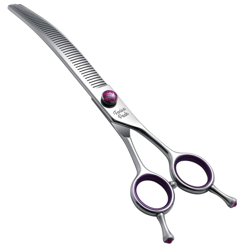Fenice Peak 6.5” Fluffy Dog Grooming Scissors Professional 440C Curved Thinning Shears 55% Thinning Rate and 30Curved Sharp and Durable with Decorative Screws & Tails 6.5”