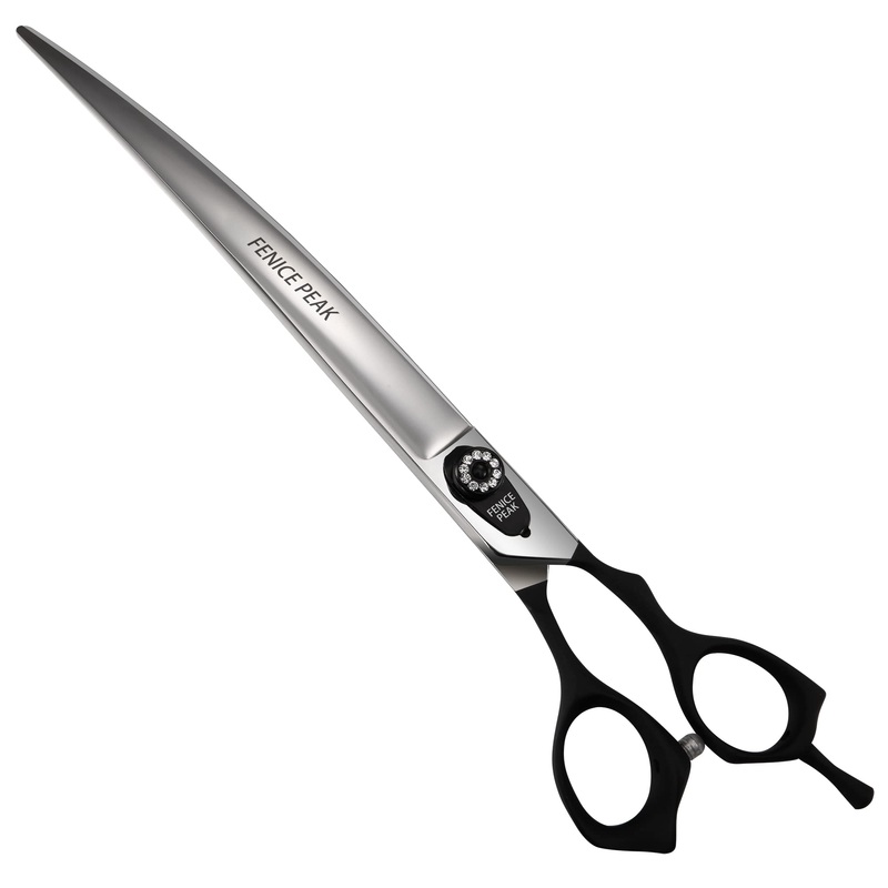 Fenice Peak 7” Professional Curved Dog Grooming Scissors Heavy and Anti-Slip Black Handler 440C Stainless Steel Pet Cutting Shears Safety Trimming Shearing for Dogs Cats 7”