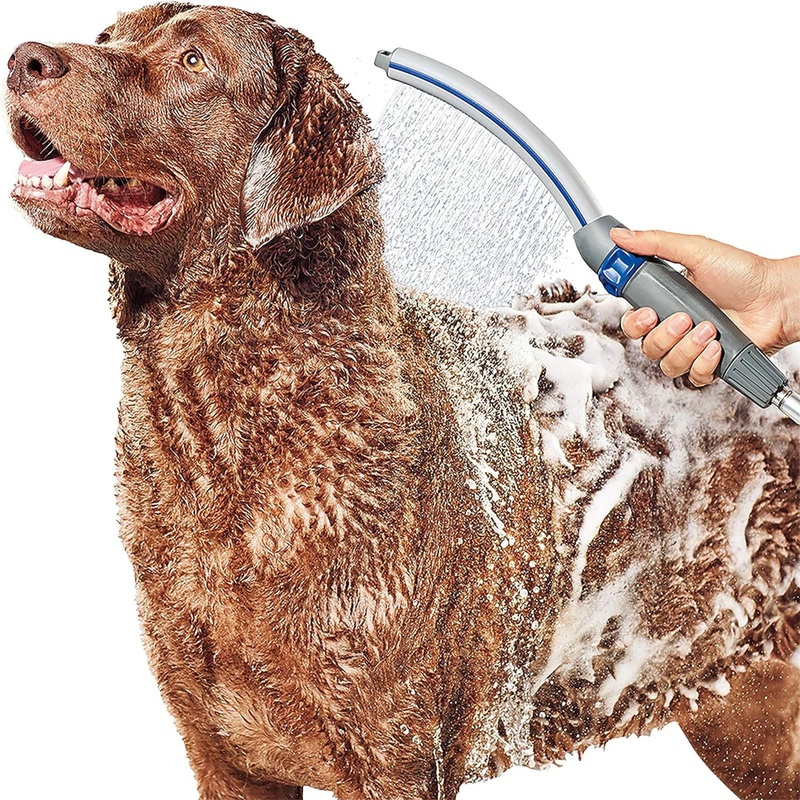 Gray Dog Shower Sprayer Attachment,Shower Head Sprayer Include 8-Foot Flexible Hose for Easy and Fast Dog Cleaning and Bathing at Indoor and Outdoor