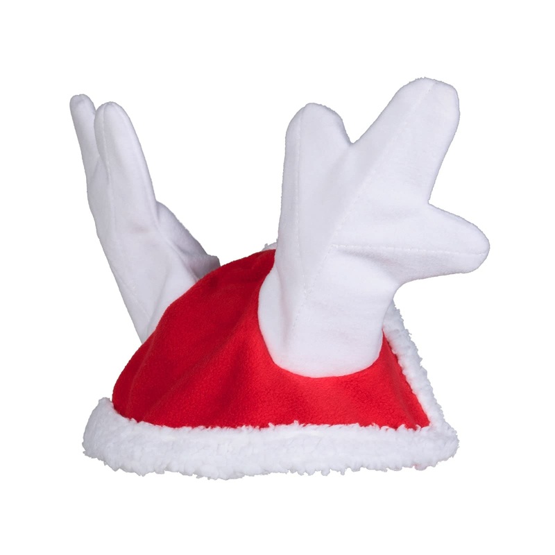 HORZE Christmas Santa Reindeer Antlers Hat | Slip-On Horse Cap with Fleece Trim – Red – Horse