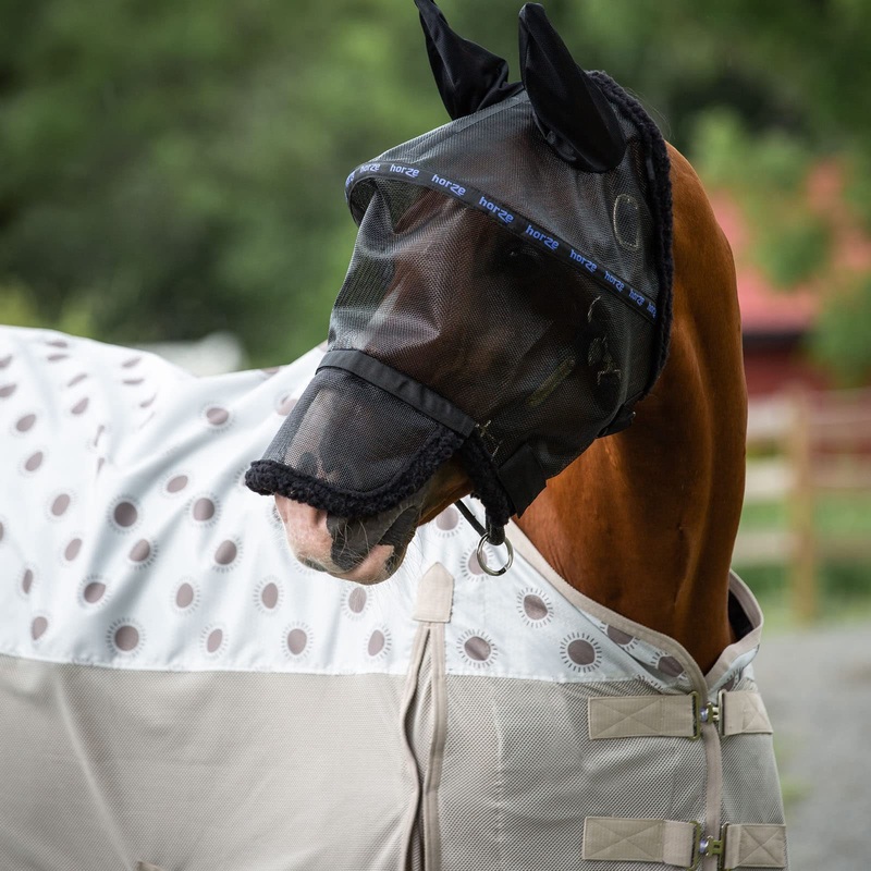 Horze Wire-Framed Soft Mesh Fleece-Lined Fly Mask with UV Protection – Black – L Large