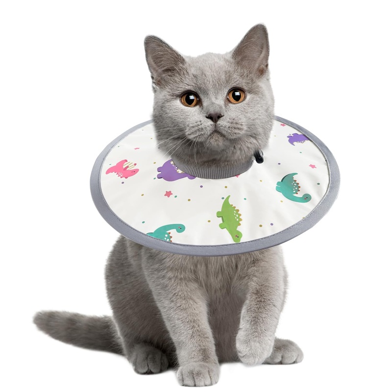 LOS ANDES Cat Recovery Collar, Adjustable Cat Protective Collar Alternative After Surgery, Protect Cat Neck Cones to Stop Licking Wound, Lightweight Elizabethan Collar for Kitten,Puppy M(for Neck 8.7-11.8inch) Dinosaur
