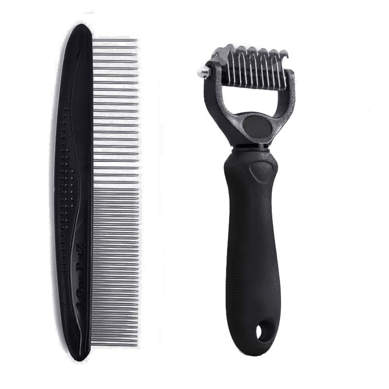 Pet Dematting Tool 2 Pack Double Sided Undercoat Rake & Dematting Comb for Cats and Dogs for Detangling Matted or Knotted Undercoat Hair (Black, Small) Black