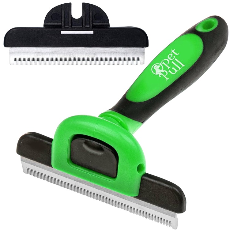 Pet Deshedding Tool Cleaning Brush – Green – For Dogs & Cats – Hair Removal Tool – Stainless Steel Knot Detangler Comb – 95% Shedding Reduce