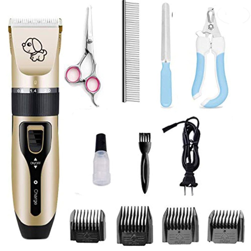Pet Grooming kit, Professional Rechargeable Cordless Dog Grooming Clippers Kit Low Noise Electric Hair Trimming Clippers Set with Comb Guides, Stain Steel Scissors, Nail Kits and Popular groomi