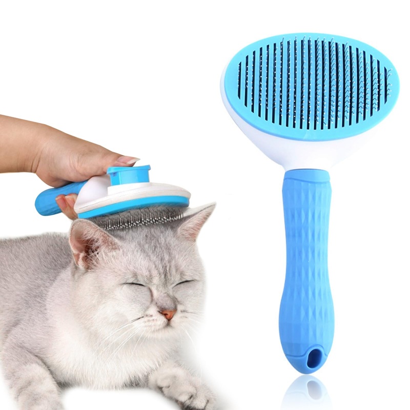 Pet Grooming Self Cleaning Slicker Brush for Cats and Dogs, Cats Brush for Shedding Hair, Removes Loose Hair & Tangles, Skin Friendly & Promote Circulation-Blue