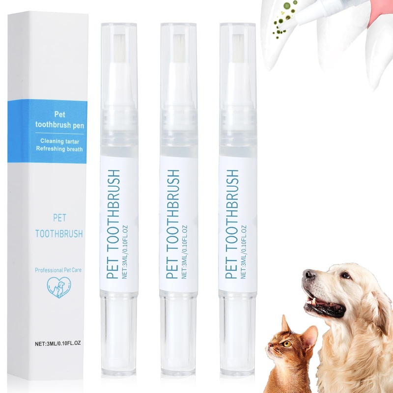 Pet Toothbrush Pen,Dog Teeth Cleaning Pen,Cat/Dog Tooth Whitening & Cleaning,Natural Plant Substance-Pet Teeth Repairing Kit,Dogs Cats Natural Plants Tartar Remover Tool 3PCS