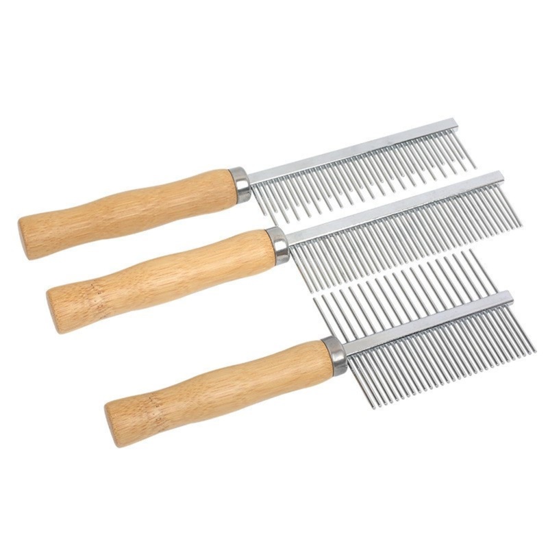 Professional Metal Dog Grooming Comb | 3 PCS Wooden Handled Pet Comb for Dogs and Cats | Removes Tangles, Dematting, Detangling | Great for Matted Hair