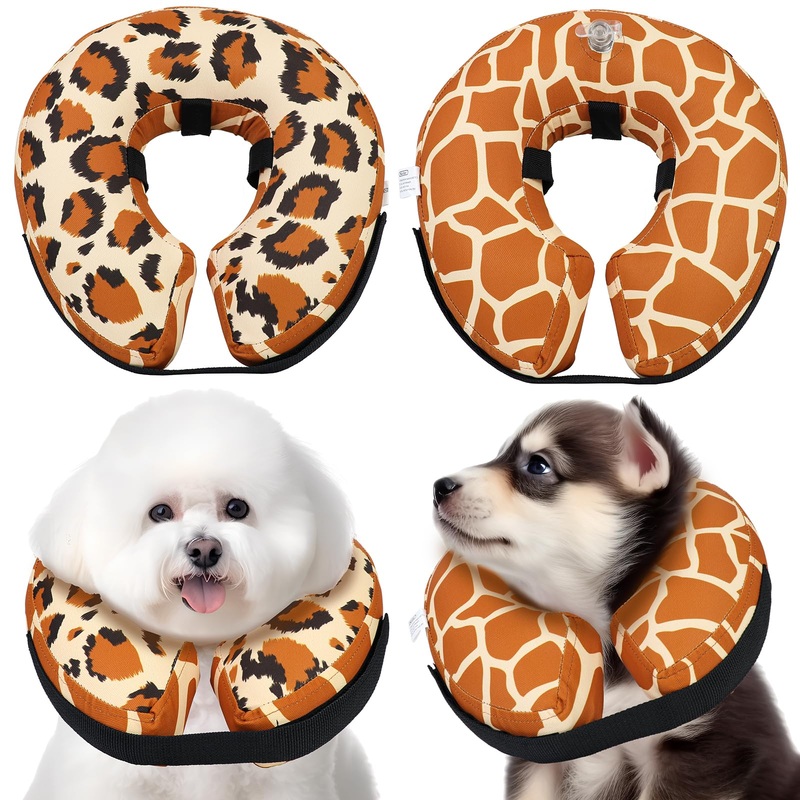 Protective Inflatable Dog Recovery Cone Collar for Small Medium Large Dog, Donut Leopard Cone Alternative After Surgery for Dogs Cats (Leopard-M) LEOPARD-M(Neck 9.8”-12.5”)