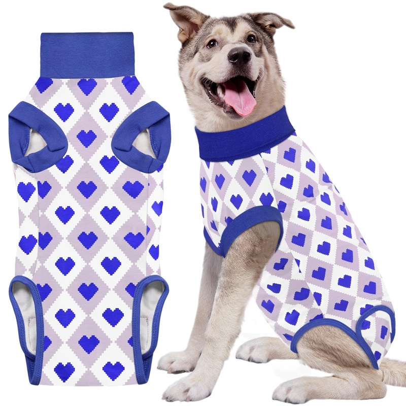 Recovery Suit for Dogs, Dog Recovery Suit Male Female Post Spay, Neuter, Abdominal Surgery Recovery Suit with an Inner Layer Pocket, Prevent Licking Soft Breathable Cotton, Blue, XL