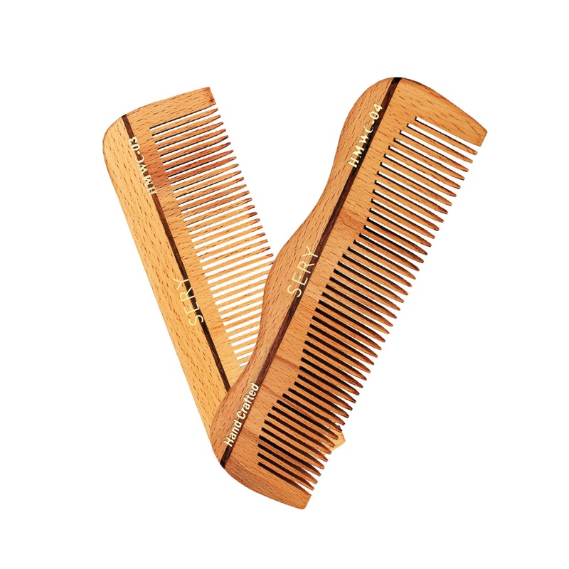 SERY Handmade Grooming Wooden Comb, Detangling Anti-Static Fine Tooth Brush for Women and Men, Pack of 2 Combo